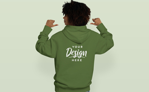 Black girl backwards in hoodie mockup-repeated