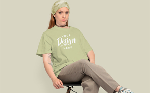 Girl with green bandana t-shirt mockup | Start Editing Online