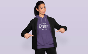 Young woman in ponytail with hoodie mockup