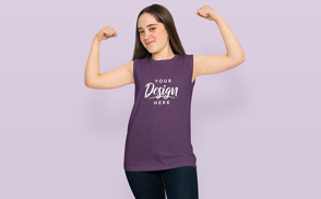 Strong teen girl in t-shirt mockup