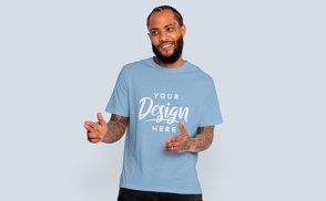 Man dreadlocks gestures t-shirt mockup | Start Editing Online