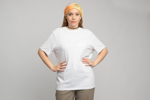 Hispanic girl posing with bandana and t-shirt mockup