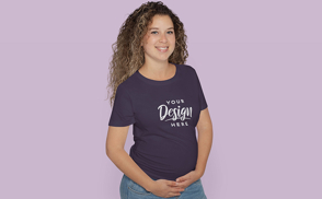 Pregnant woman smiling t-shirt mockup