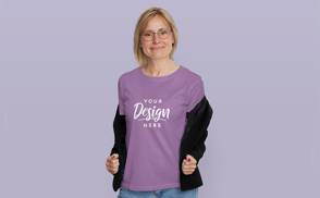 Blonde woman with jacket and t-shirt mockup