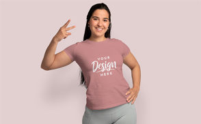 Woman v sign slim fit t-shirt mockup | Start Editing Online