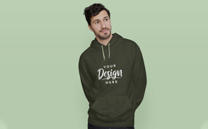 Man with hands on pockets hoodie mockup