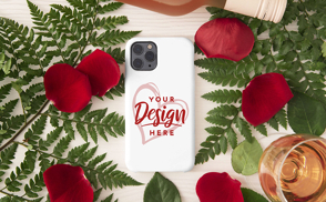 Rose petals and phone case mockup