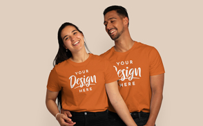 Fun hispanic couple in t-shirt mockup