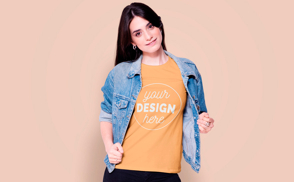 denim jacket girl t-shirt mockup