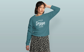 Young asian woman in sweatshirt mockup