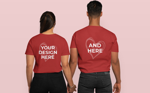 Couple backwards in t-shirt mockup