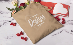 Valentines day tote bag with rose flowers mockup-repeated
