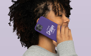Black girl with phone case mockup