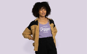 Young girl in tank top and jacket mockup