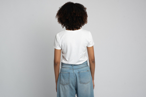 Black woman backwards with jeans and t-shirt mockup