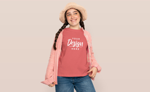 Teen girl in braids and t-shirt mockup