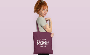 Redhead woman with tote bag mockup