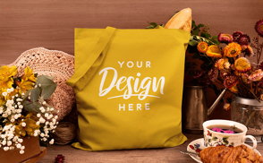 Tote bag with nature elements mockup
