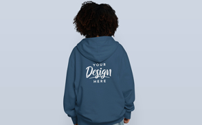 Person with curls hoodie mockup