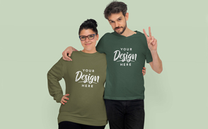 Man and woman in sweatshirt and t-shirt mockup