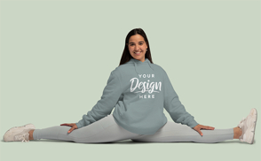 Woman stretching in hoodie mockup