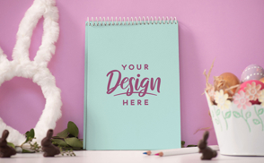 Easter rabbit ears and notebook mockup