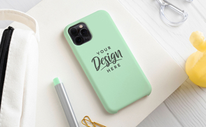 Phone case with stationary objects mockup