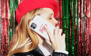Girl in christmas party phone case mockup