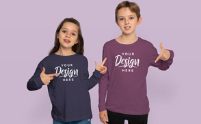 Happy children in sweatshirt mockup