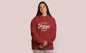 Brunette young woman with hoodie mockup