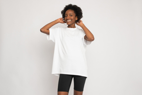 Black girl in casual shorts and t-shirt mockup