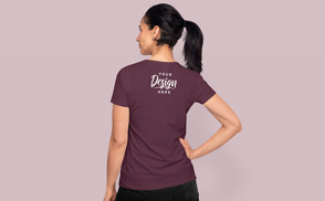 Girl with ponytail and t-shirt mockup