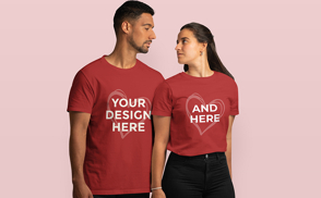 Man and woman valentines t-shirt mockup