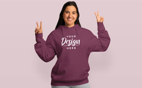 Latin american girl in hoodie mockup