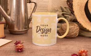 Ceramic coffee mug on table mockup