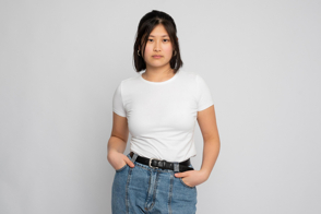 Asian woman with t-shirt mockup