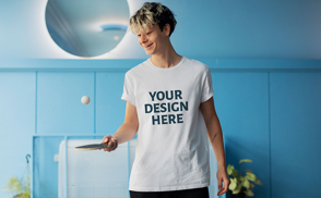 Man playing ping pong with paddle t-shirt mockup