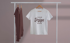 Short sleeved t-shirt on clothes hanger mockup