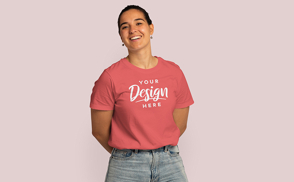 Brunette hispanic girl t-shirt mockup | Online Mockup Generator