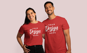 Happy and young couple in t-shirt mockup