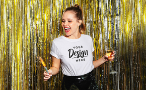 Girl partying in New Year t-shirt mockup