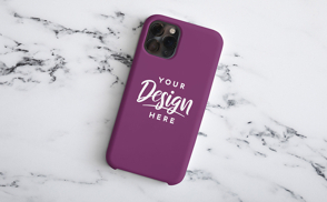 Cellphone with phone case in counter mockup