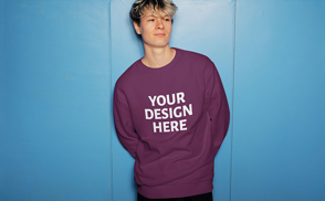 Blonde man in casual pose sweatshirt mockup