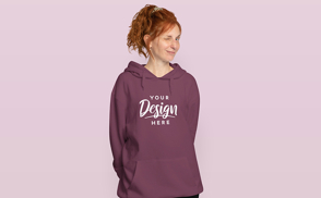 Redhead woman ponytail and hoodie mockup