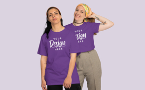 Lesbian couple wearing t-shirt mockup