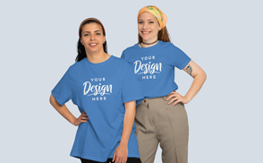 Lesbian happy couple in t-shirt mockup