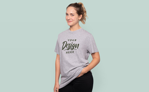 Blonde woman in large t-shirt mockup