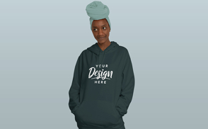 African american model in hoodie mockup