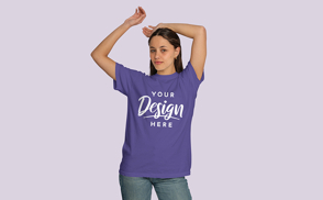 Brown hair girl hands up t-shirt mockup | Start Editing Online