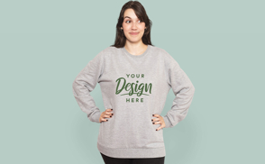 Woman in oversize sweatshirt mockup